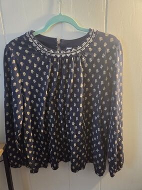 Women’s Navy Blue Printed Long-Sleeve Blouse